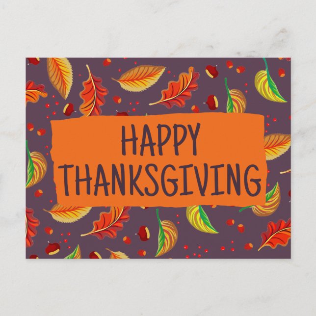 Cartão Postal Moderno outono deixa castanhas caem graças (Frente)