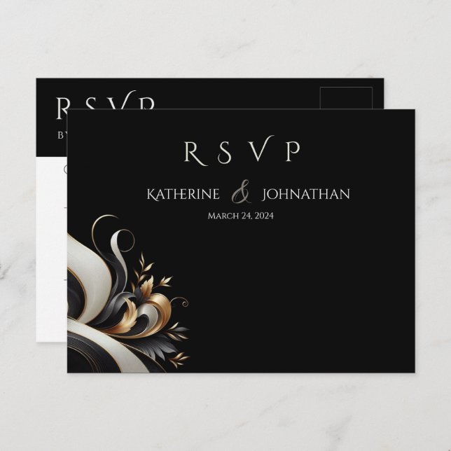 Cartão Postal Moderno Preto e Dourado Elegante (Frente/Verso)