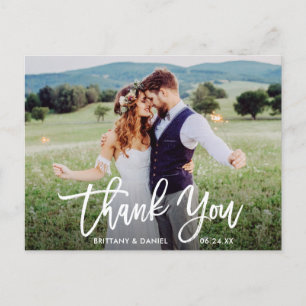 Cartão Postal Moderno Rascunho de Escova Casamento Foto Obrigado