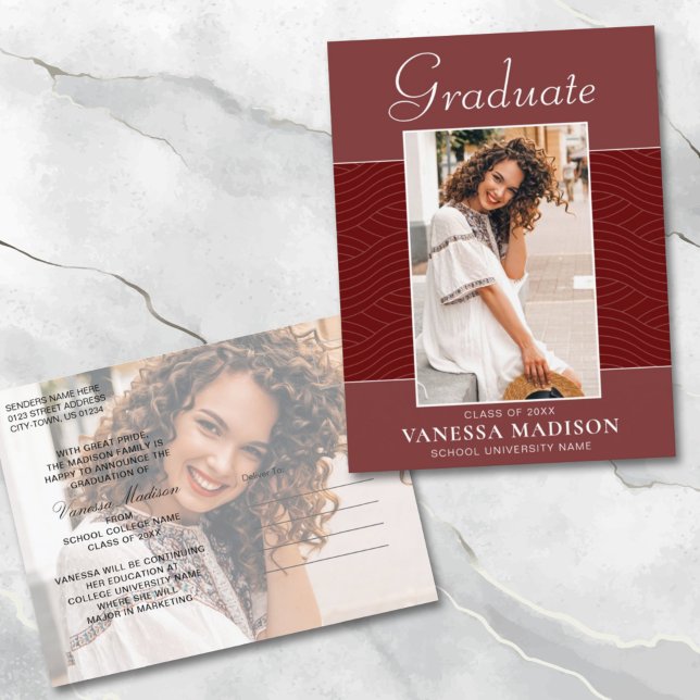 Cartão Postal Moderno | Roteiro Elegante Terracotta Red 2 Foto (Criador carregado)