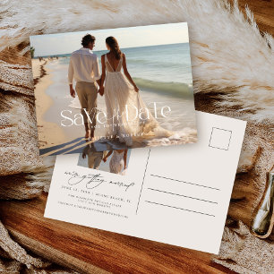 Cartão Postal Moderno Save The Date de Casamento com Foto Comple