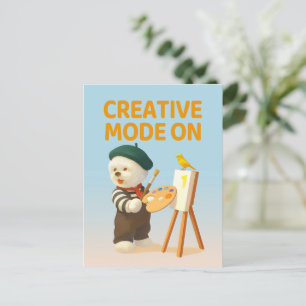 Cartão Postal Modo Criativo Ativado: Pintor Bichon Artista Arte