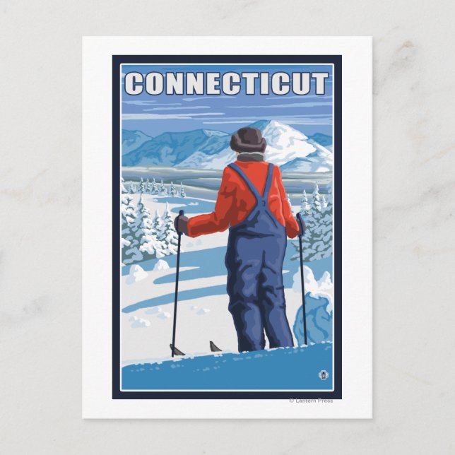 Cartão Postal Modo de Exibição de Admiração do ConnecticutSkier (Frente)