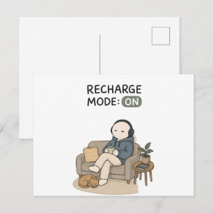 Cartão Postal Modo de Recarga Ligado Meme de Introvertido Engraç