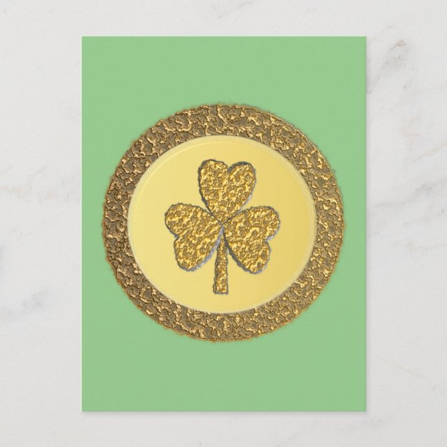 Cartão Postal Moedas Douradas de Shamrock irlandês sorte (Frente)
