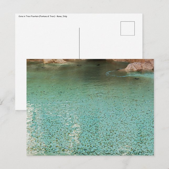 Cartão Postal Moedas na Fonte de Trevi - Roma, Itália (Frente/Verso)