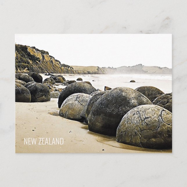 Cartão Postal Moeraki Boulders - viagem da Nova Zelândia (Frente)