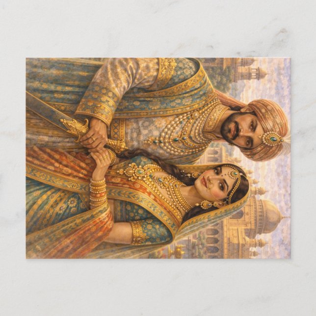 Cartão Postal Mogulen Paar Blau-Gold (Frente)