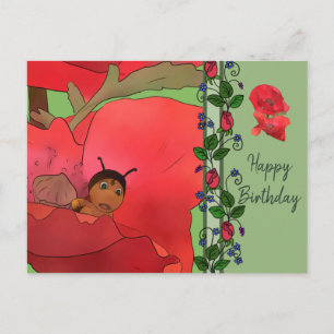 Cartão Postal Mohnblüte mit Käfer
