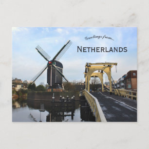 Cartão Postal Moinho de vento e Leiden Windmill Bridge Países Ba
