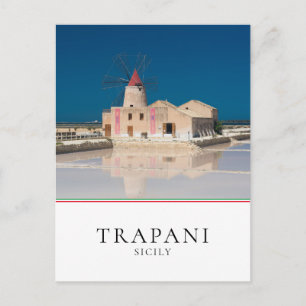 Cartão Postal Moinho de vento e sal na salina de Trapani, Sicíl