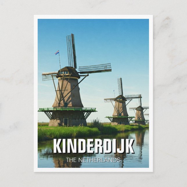 Cartão Postal Moinho de vento em Kinderdijk Países Baixos (Frente)