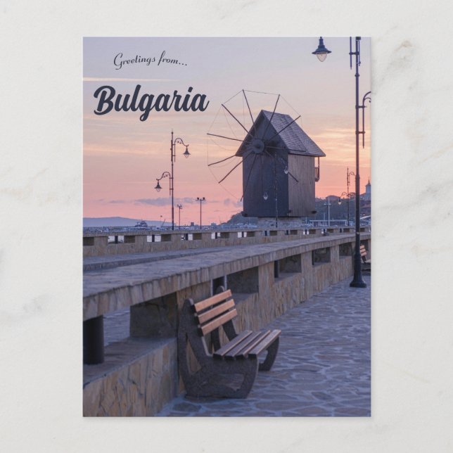 Cartão Postal Moinho de vento em Nessebar Bulgária (Frente)