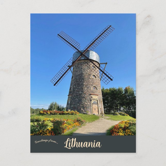 Cartão Postal Moinho de vento em Pakruojis Lituânia (Frente)