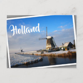 Cartão Postal Moinho de vento na neve numa paisagem de inverno h