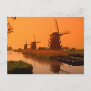 Cartão Postal Moinhos de vento ao pôr do sol, Leidschendam, Hola