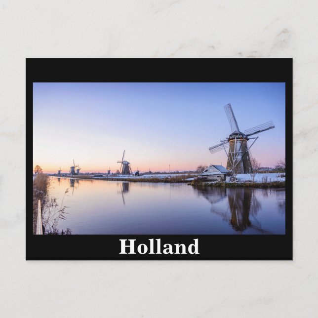 Cartão Postal Moinhos de vento no inverno durante o nascer do so (Frente)