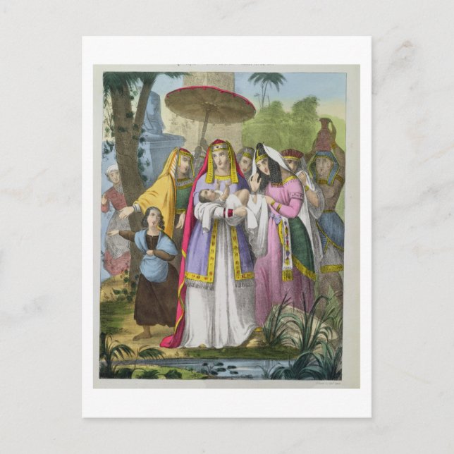 Cartão Postal Moisés salvos pela filha de Faraó, de uma bíblia (Frente)