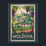 Cartão Postal Moldova Winery Illustration Travel Art Vintage<br><div class="desc">Moldova retro vector travel design. Moldova is a lesser-known Eastern European country celebrated for its rolling vineyards, historic monasteries, and rich wine-making traditions. With charming rural landscapes and a relaxed pace of life, it offers an authentic and affordable cultural travel experience.</div>