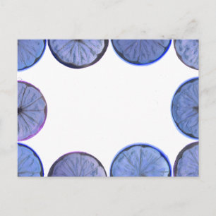 Cartão Postal Moldura azul de limão e limão