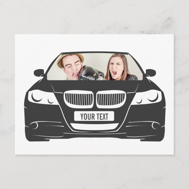 Cartão Postal Moldura de Carro com Foto Personalizada Engraçada (Frente)