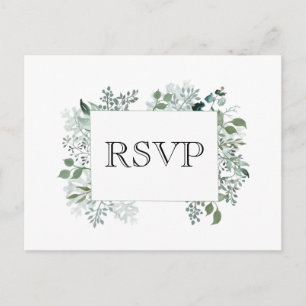 Cartão Postal Moldura de casamento com folhagem verde RSVP botân