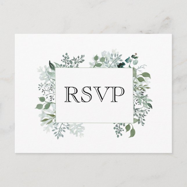Cartão Postal Moldura de casamento com folhagem verde RSVP botân (Frente)