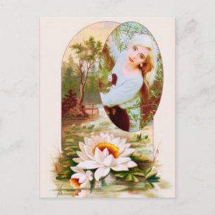 Cartão Postal Moldura de Flor de Almofadas de Lírio Vintage para