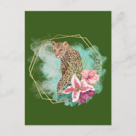 Cartão Postal Moldura de leopardo e tropical em aquarela