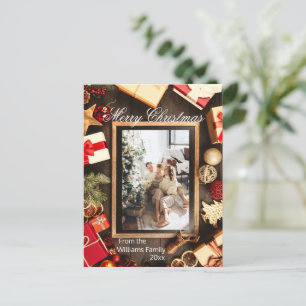 Cartão Postal Moldura de Lousa de Foto de Família de Natal