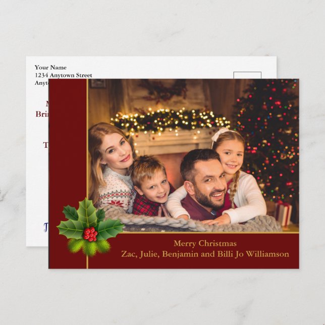 Cartão Postal Moldura Dourada e vermelha natalícia com fotografi (Frente/Verso)