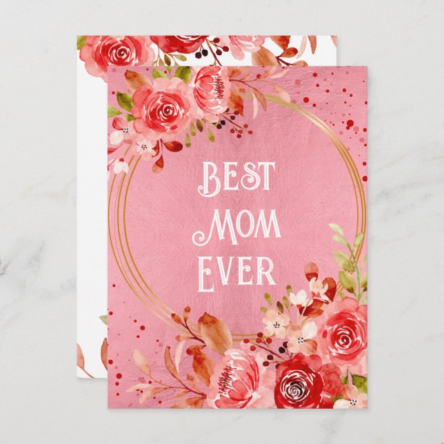 Cartão Postal Moldura Floral Peônia Rosa Melhor Mãe do Mundo (Frente/Verso)