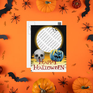 Cartão Postal Moldura para Foto de Halloween Caveira e Abóbora J