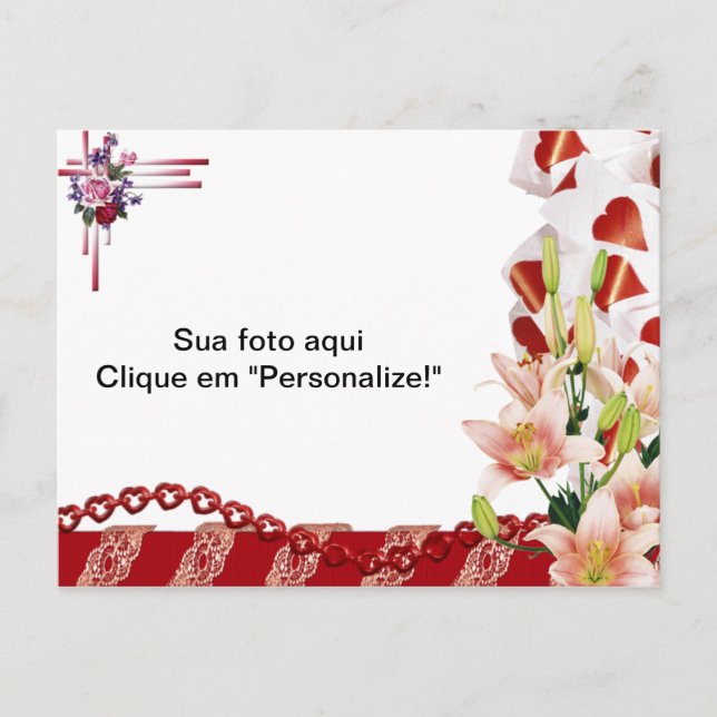 Cartão Postal Moldura para foto "Flores e corações" (Frente)