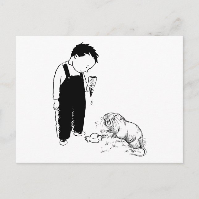 Cartão Postal Moles Irritados Comem Sorvete Também (Frente)