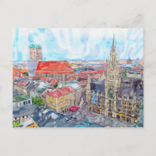 Cartão Postal Molho de tinta aquosa, Marienplatz. Áreas.