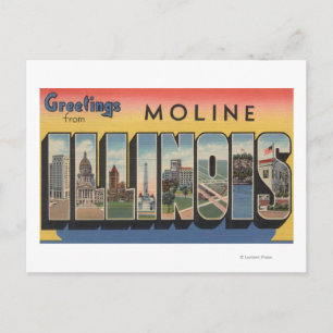 Cartão Postal Moline, Illinois - Cenas com Letras Grandes