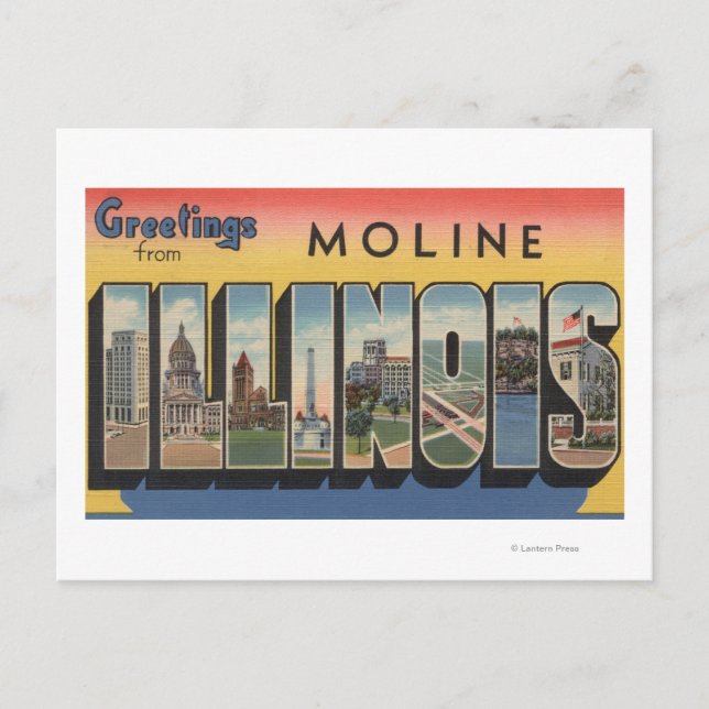 Cartão Postal Moline, Illinois - Cenas em Larga Letra (Frente)