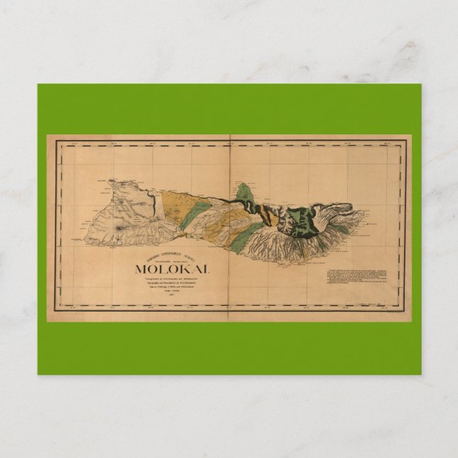 Cartão Postal Molokai, 1897, Vintage Hawaii Map (Frente)