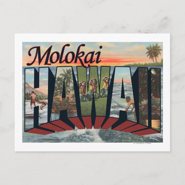 Cartão Postal Molokai, Havaí - Cenas de Letras Grandes (Frente)