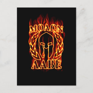 Cartão Postal Molon Labe Spartan Warrior Laurels on Fire