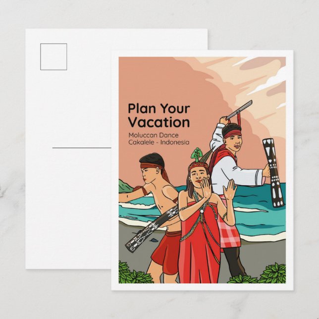 Cartão Postal Moluccan Dance Cakalele Indonesia Travel (Frente/Verso)