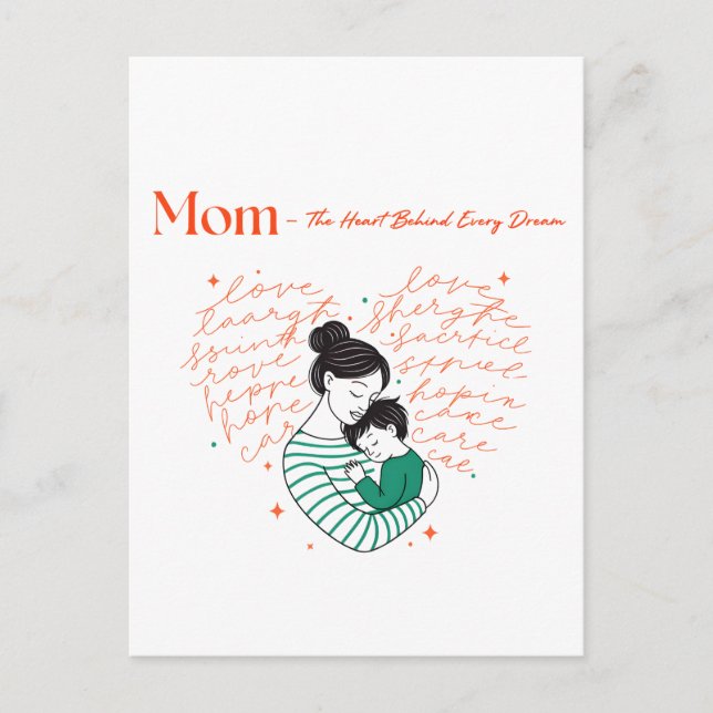 Cartão Postal Mom Heart Love Typography Motherhood Art (Frente)
