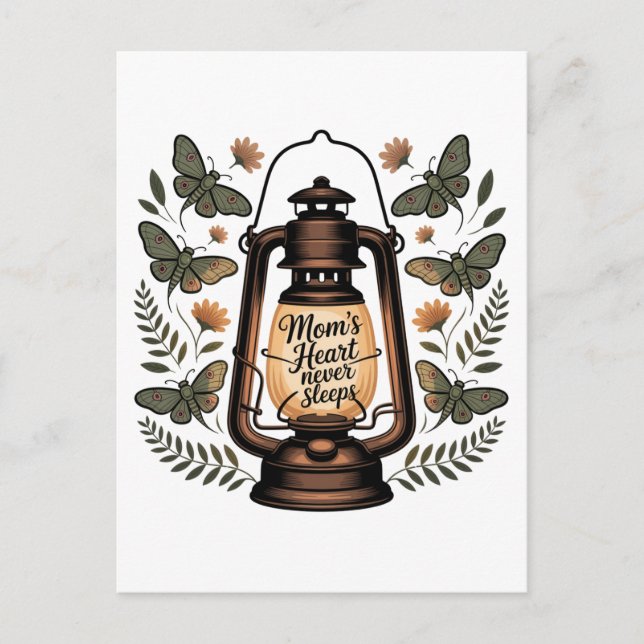 Cartão Postal Mom’s Heart Never Sleeps (Frente)