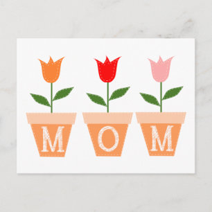 Cartão Postal MOM (Tulipas coloridas em Potes de flores de barro