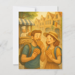 Cartão Postal Momento de Waffle na Bélgica - Posto ilustrado de 