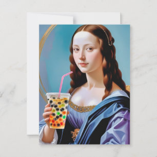 Cartão Postal Momento do Chá da Bolha de Mona Lisa