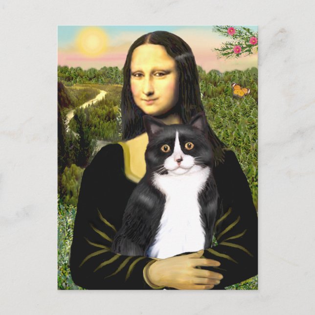 Cartão Postal Mona Lisa - Am SH Black and white cat (Frente)