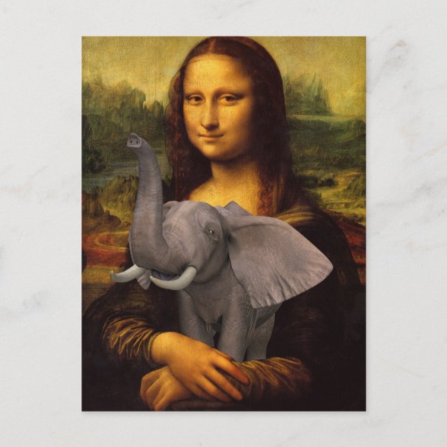 Cartão Postal Mona Lisa Apoia A Consciência Elefante (Frente)