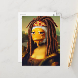 Cartão Postal Mona Lisa Bobo Cachos Pizza e Ovo